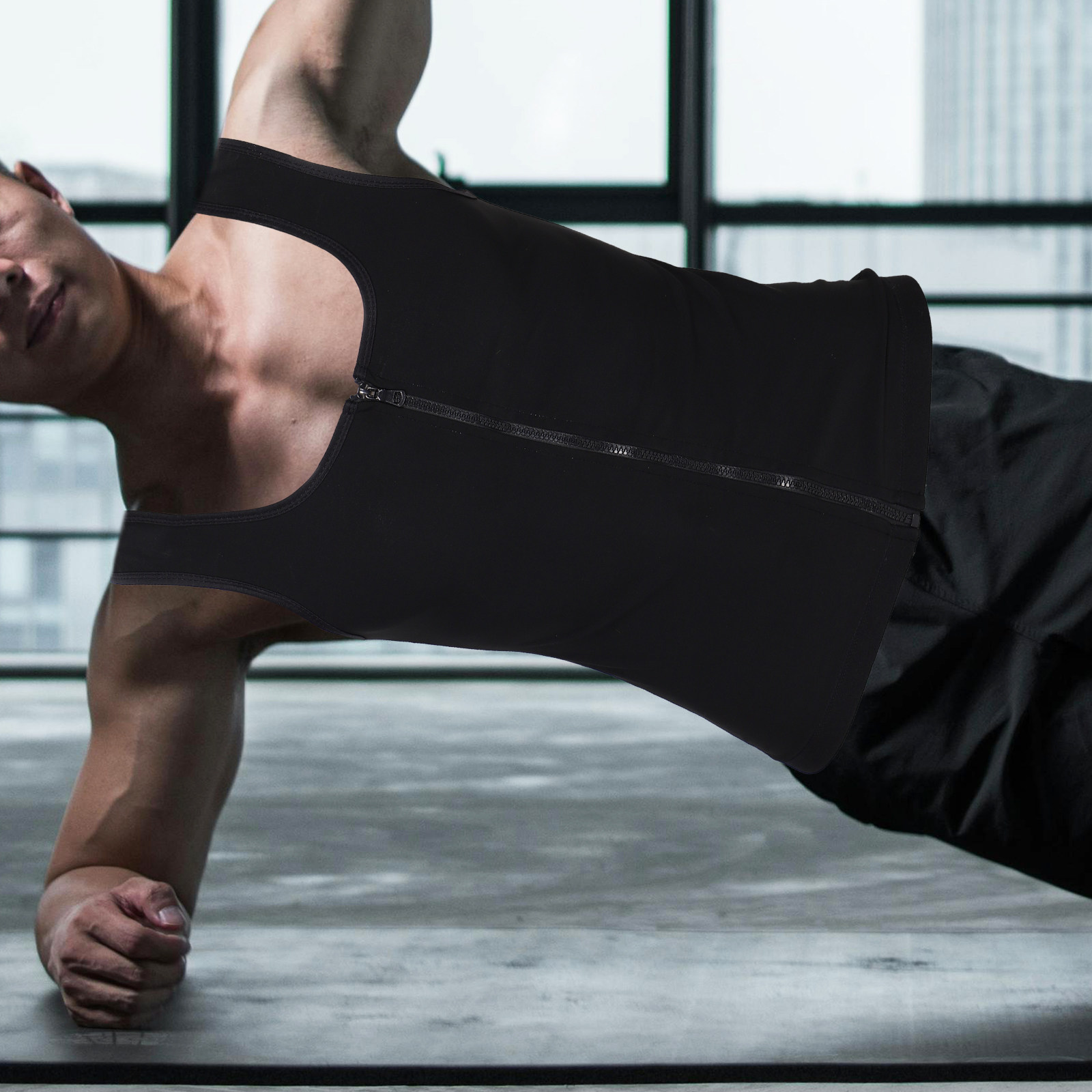 Yoga Fitness Top - Men's Sweat Vest Zip-Up Compression Workout