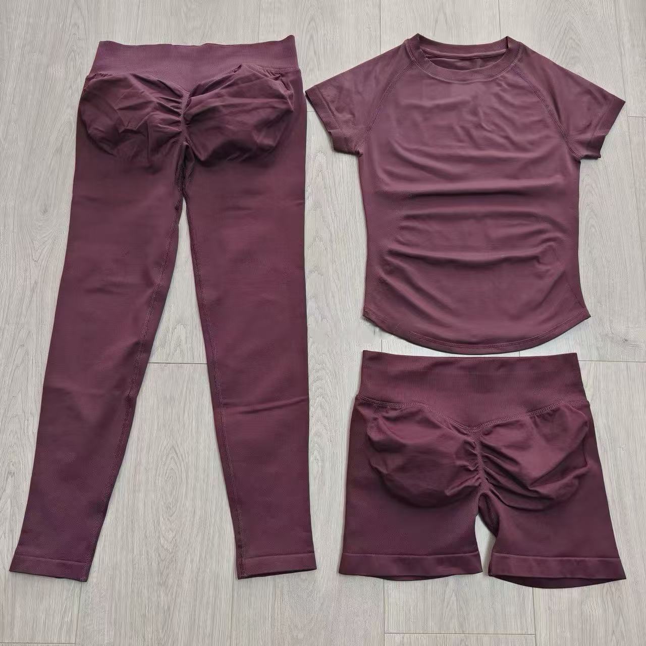 Yoga Fitness Top - 2 Pieces Sports Sets Short Sleeve