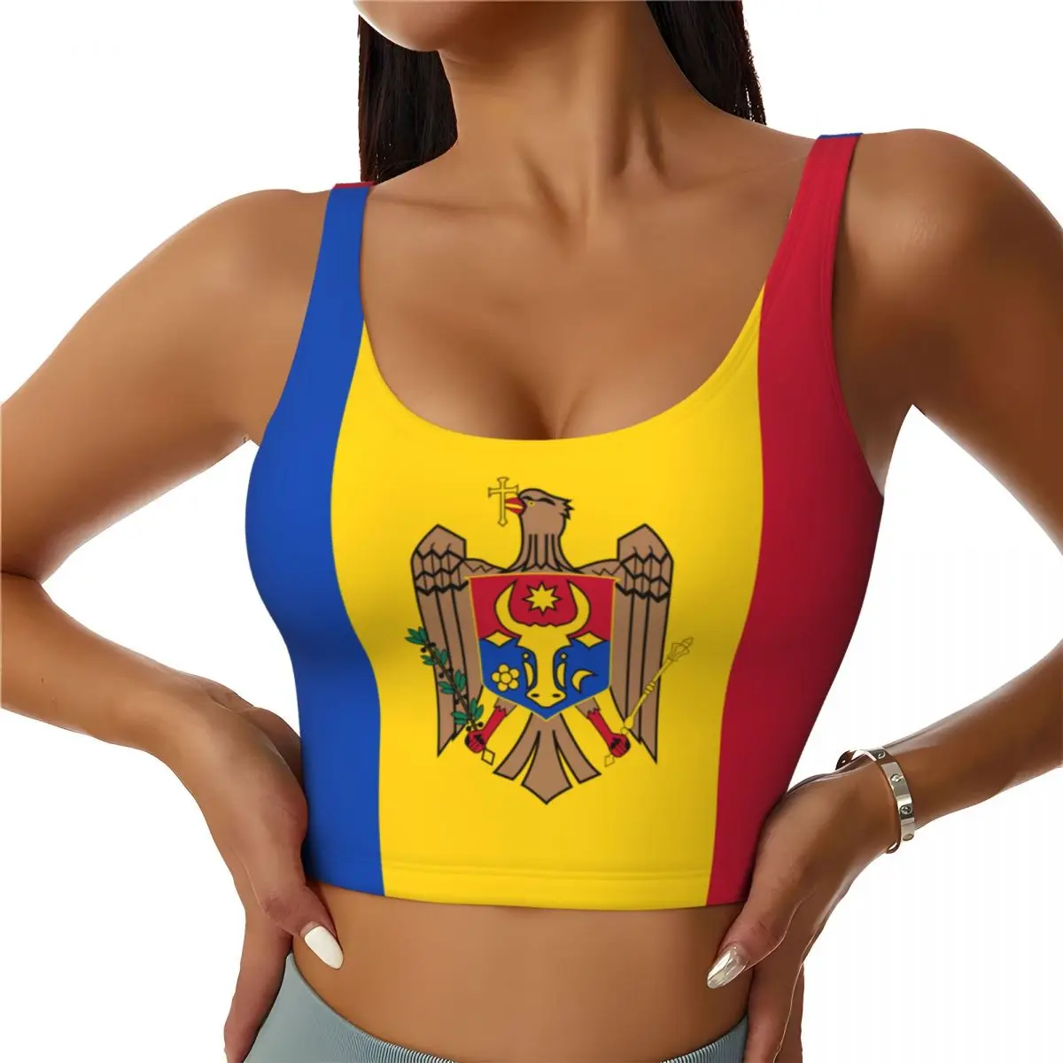 Moldova Flag Basic Tops Women  - đánh giá và giá Yoga Fitness Top